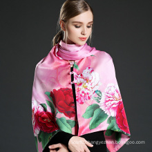 Pink Digital Printing Silk Scarf Shawl with Buttons